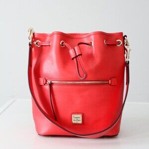 Dooney & Bourke Saffiano Drawstring Bag in Red with Gold Hardware